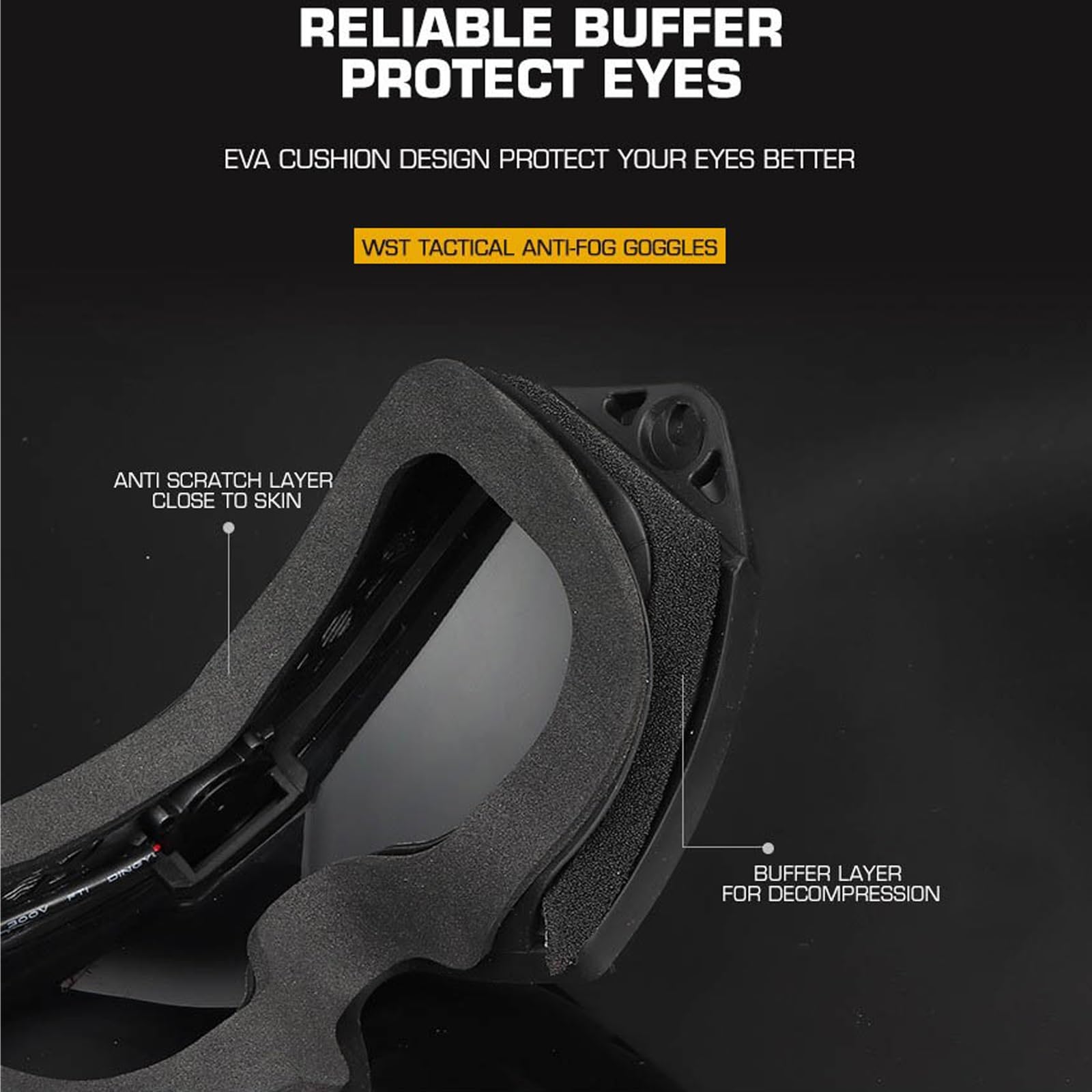 Gafas tácticas antivaho versátiles con ventilador en miniatura y capa de amortiguación que utilizan un marco de TPE duradero perfecto para airsoft, paintball y trabajo al aire libre