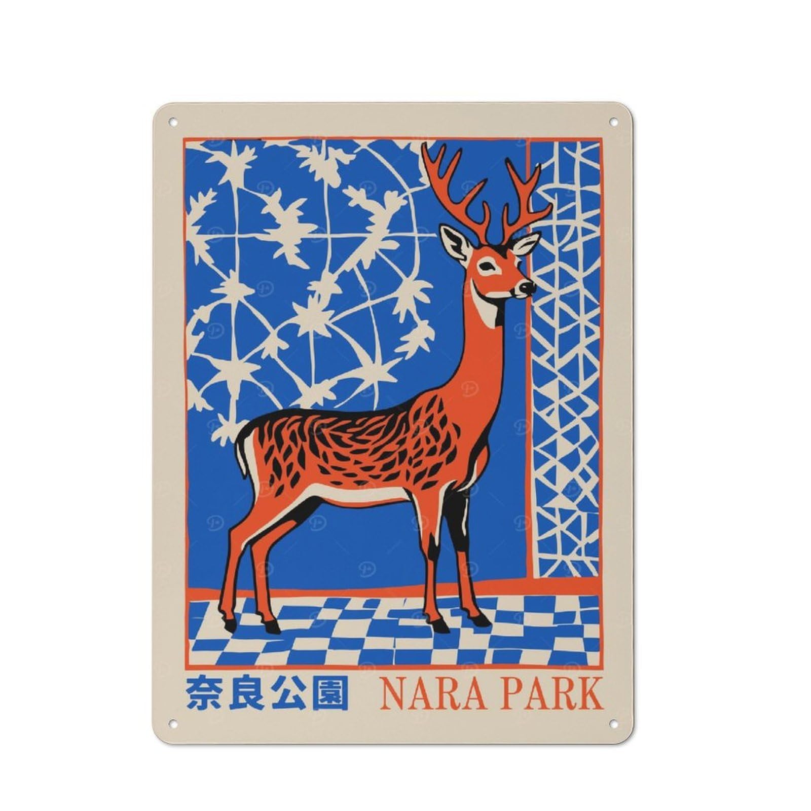 Tin Wall Plaque 40x30cm with Nara Park Deer Illustration for Living Room Or Hallway, Suited to Wall Displays in Living Rooms And Hallways