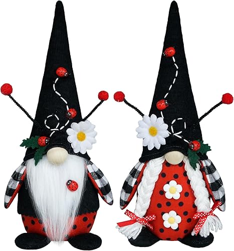 Gnomos de mariquita decoración de primavera gnomos para el hogar, cumpleaños, decoración de gnomos, regalos de decoración de gnomos de verano,