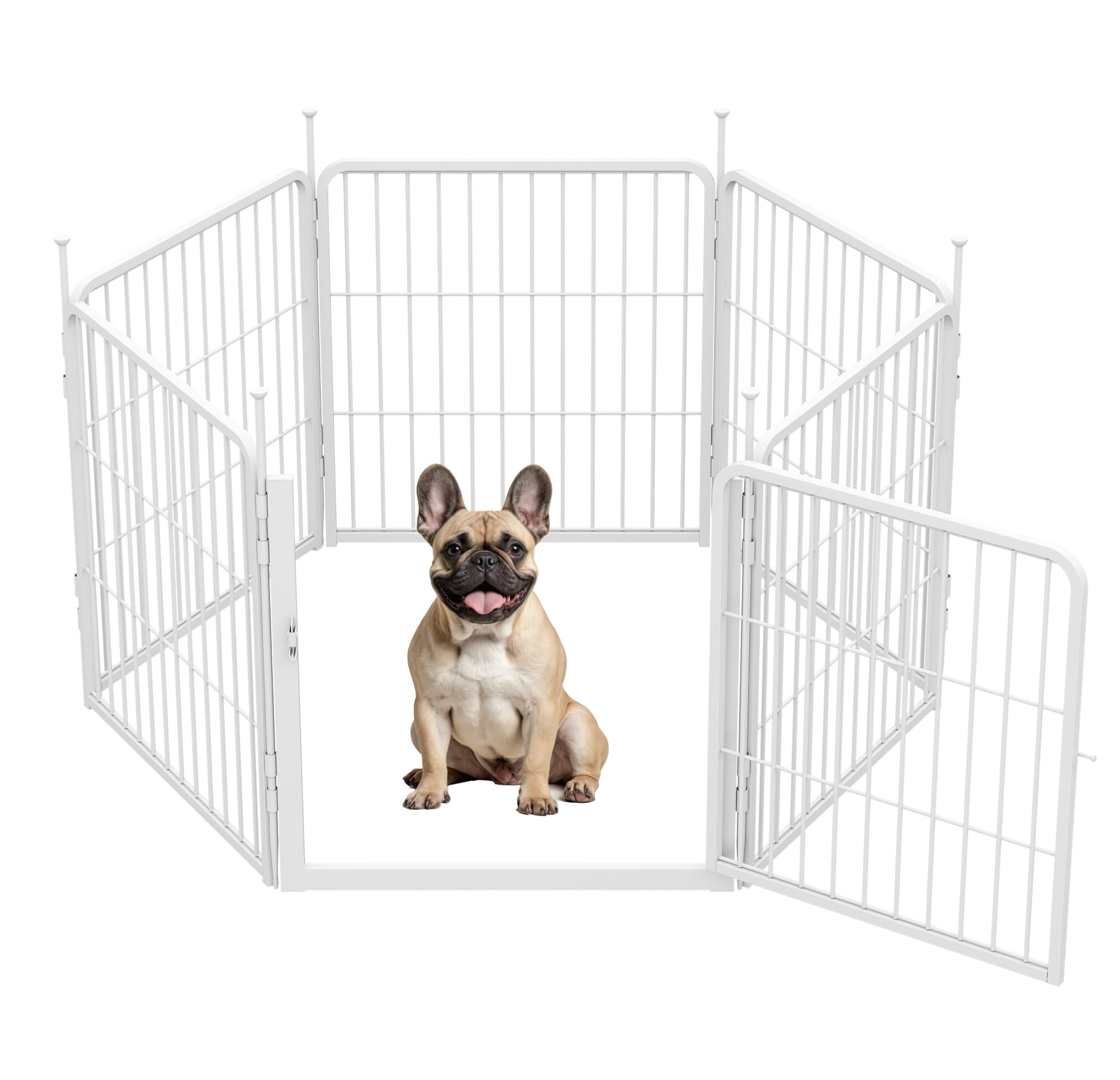 SunsGrove Indoor Dog Playpen with Wider Door, 60 cm 6 Panels Non Slip Dog Pen Indoor, Anti Rust Dogs Fence, Free and Safe Play, White