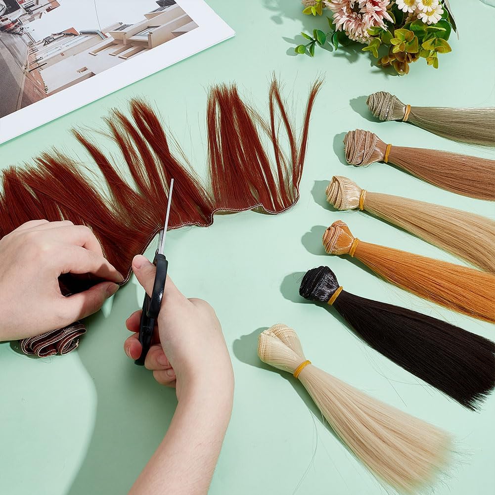 7 Pcs Doll Wig 7 Color 5.91 Inch Doll Straight Wigs Long Hair Extension Gold Brown Black Yellow for Doll Making Kit Arts Supplies DIY Handmade Crafts