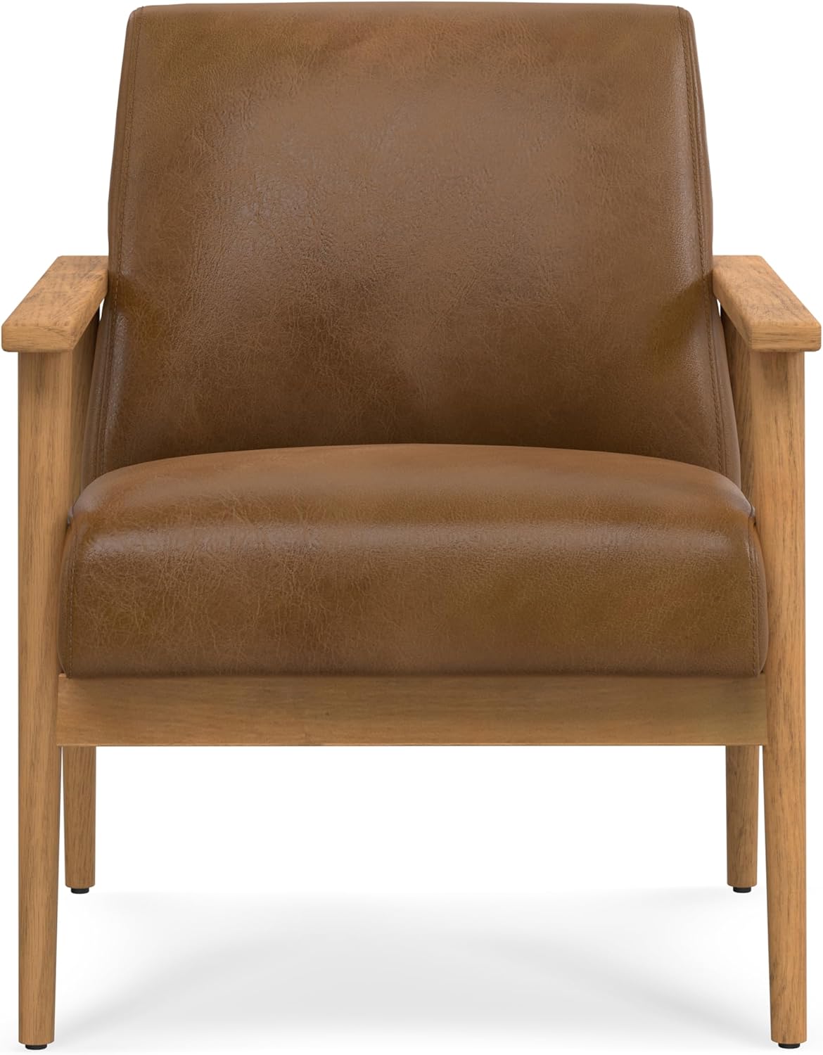 SIMPLIHOME Paloma Accent Chair - 22 inch Wide Upholstered Genuine Leather Contemporary Arm Chair with Solid Wood Frame in Caramel Brown, for Living Room or Bedroom Seating, Fully Assembled