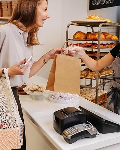 Miniatura 7 de Bolsas de papel kraft 50 bolsas de papel de regalo pequeñas con asas (5.9 x 3.2 x 8.3 pulgadas), bolsas de papel reciclables marrones para pequeñas