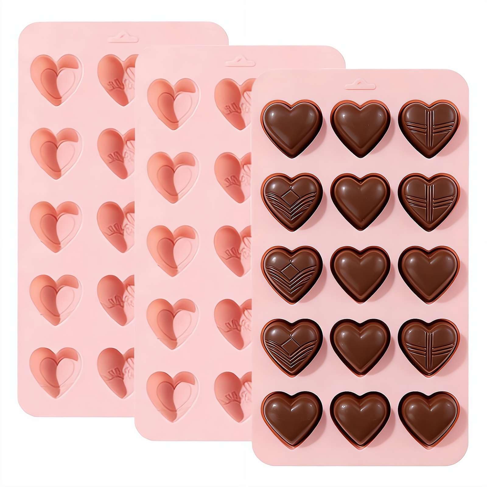 Cikiki Silicone Heart Chocolate Mold, 3Pcs Valentine's Day Mold Mini Heart Shaped Molds Small heart Ice Cube for Jelly Resin Fondant Candle Valentine’s Day/Anniversary/Wedding DIY Baking