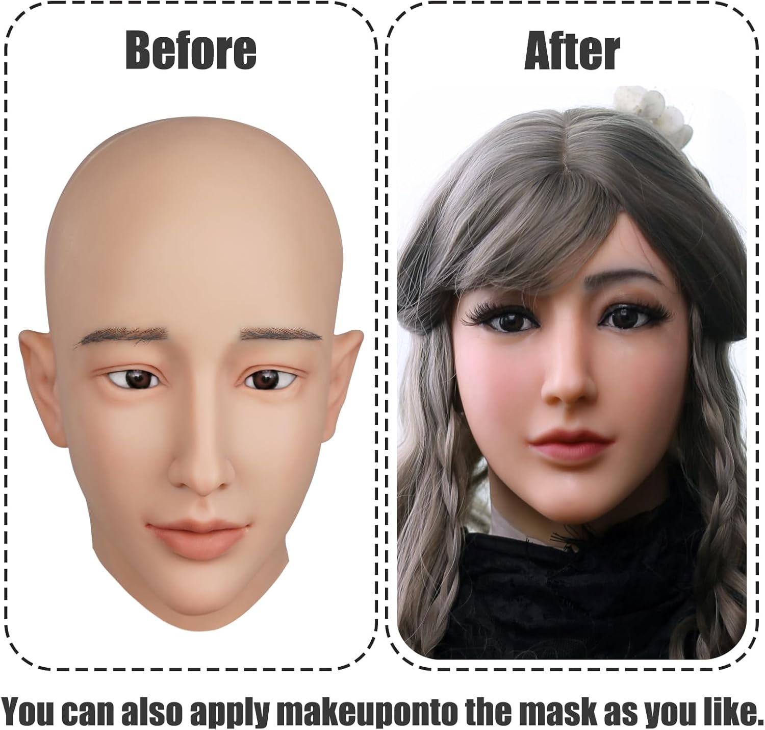 Realistic Mask Silicone Female Mask Full Head Face Mask for Crossdresser Cosplay Halloween - Image 5