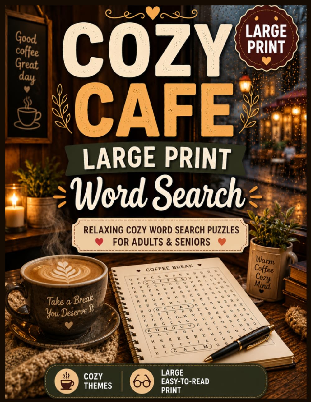 Cozy Cafe Large Print Word Search: Relaxing Word Search Puzzle Book for Adults & Seniors