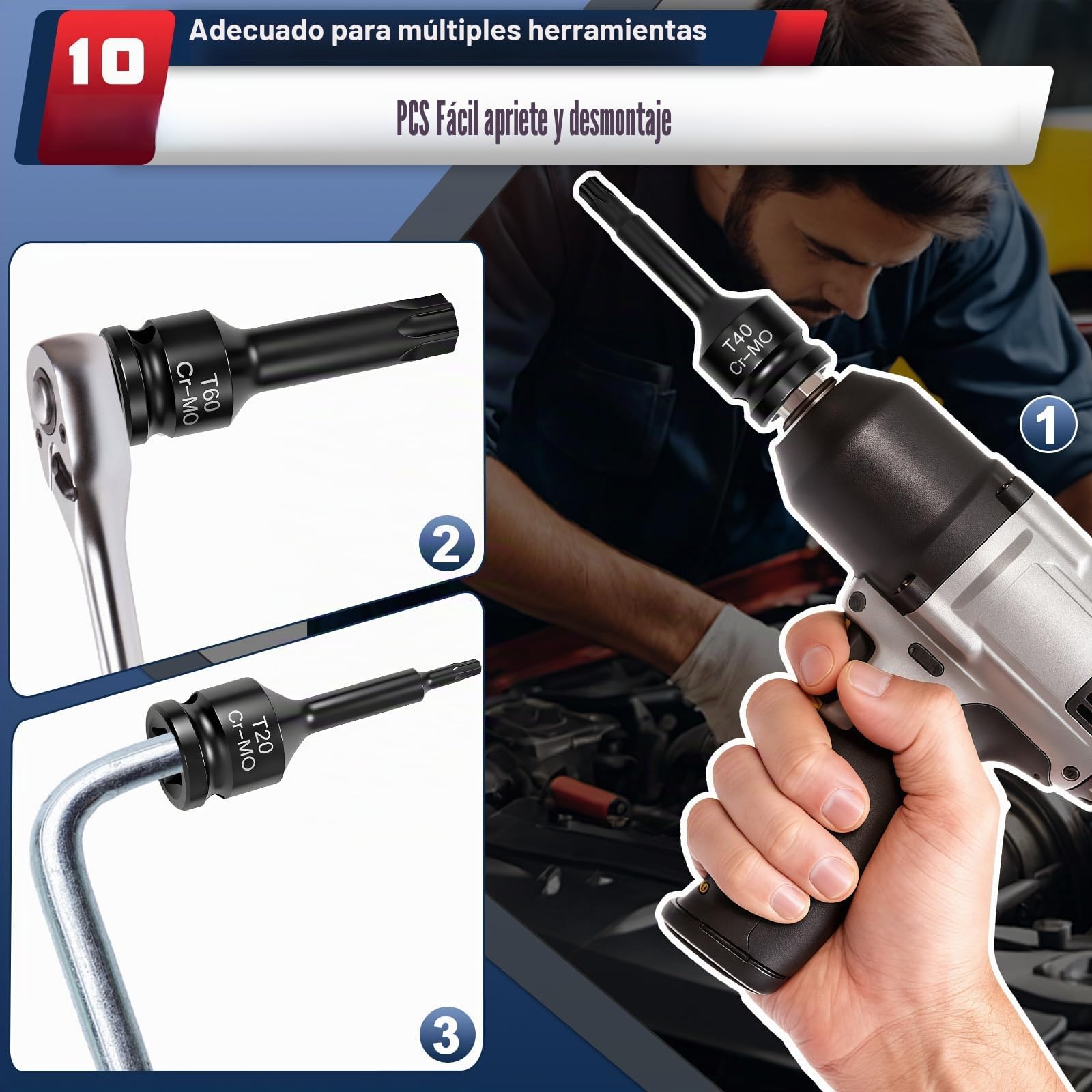 Juego de 10 llaves de vaso Torx de 1/2", 1/2" de fuerza Torx, juego de llaves de impacto T20, T25, T27, T30, T35, T40, T45, T50, T55, T60