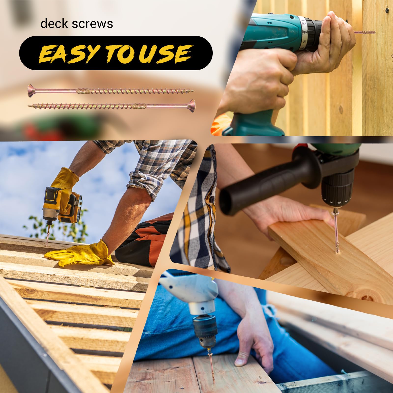 Blulu 1000 tornillos multiusos para cubierta, exterior revestido, tornillos de madera para cubierta con revestimiento protector para construcción, reparación