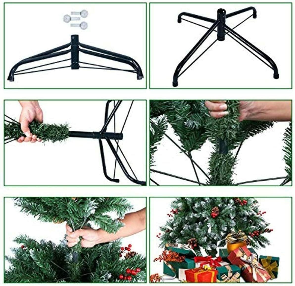 SHATCHI Sapin de Noël Artificiel floqué de 1,2 m/1,5 m/1,8 m avec Pointes de Crayon - Branches de Sapin Balmoral enneigées, Baies et Pommes de pin - Support en métal - Centre de Table de Noël de Luxe