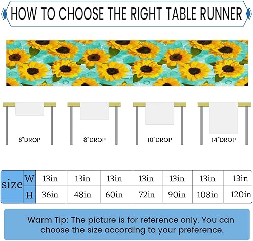 Miniatura 2 de Table Runner Summer Sunflower Oil Painting, Autumn Rustic Linen Table Cloth Kitchen Dining Table Decor for Home Party 13 x 72 Inches