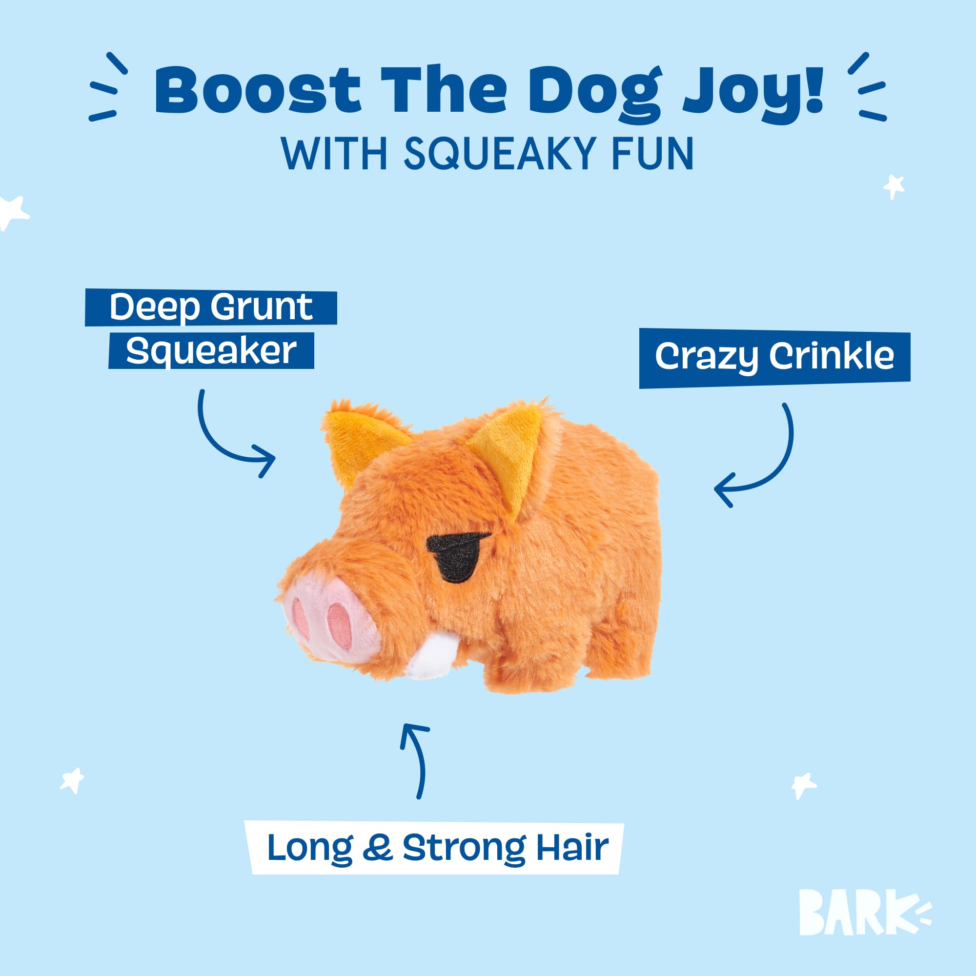 BARK Dog Toy Beau The Boar Squeaky Toy for Dogs Plush With Crazy Crinkle, brown, Medium - Image 2