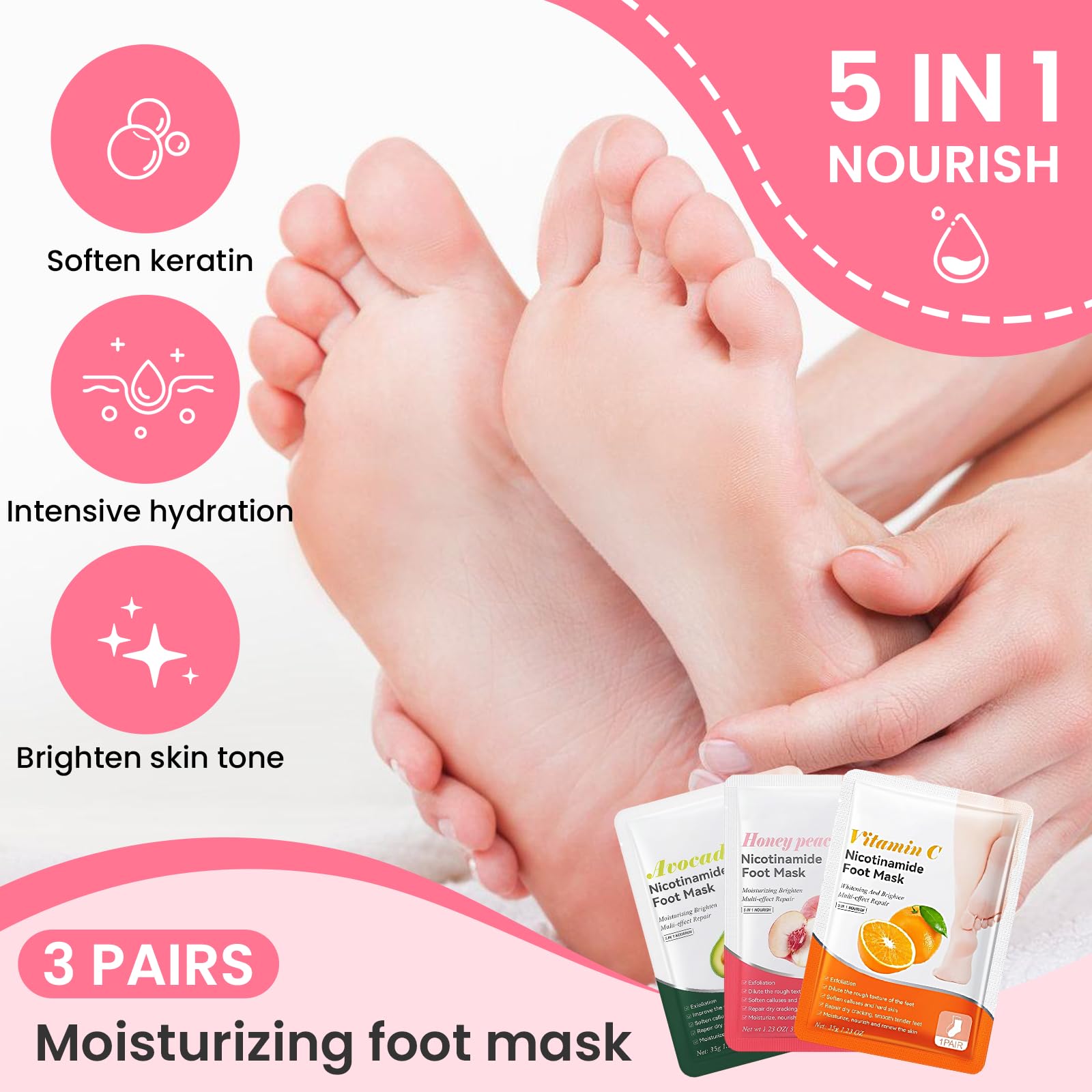3 Paia Maschera Piedi Esfolianti, Rimuove Pelle Morta Ripara Talloni, Maschera Piedi per Pelle Secca e Talloni Screpolati, Cura Piedi Donna e Uomo, Avocado, Pesca e Arancia