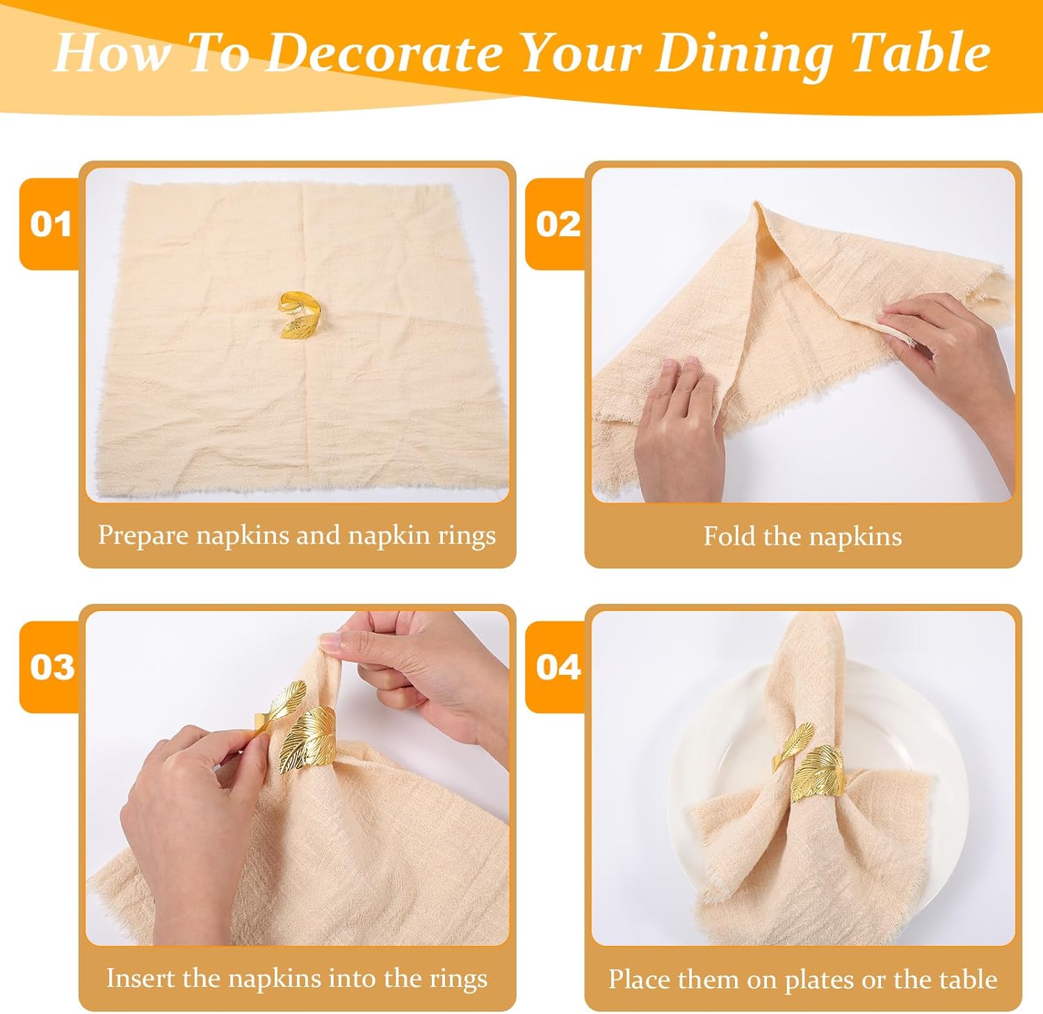 50 Pcs Gold Napkins Rings Bulk, Wedding Napkin Rings Set with Elegant Leaf Design, Premium Gold Napkin Holders for Thanksgiving Christmas Party Table Decor