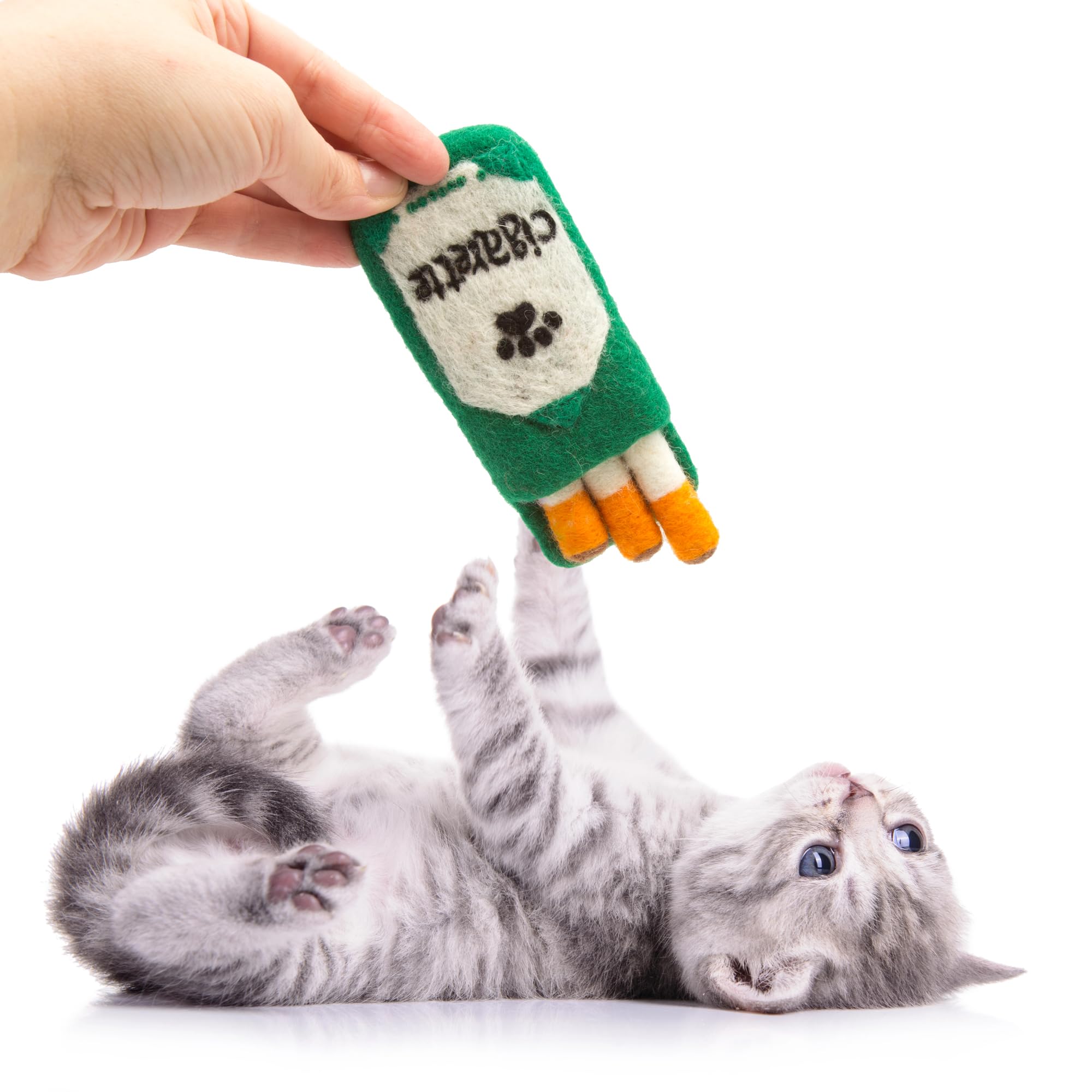 cigarette cat toy Glaciart One Felted Wool Cigarette Plush Cat Toy