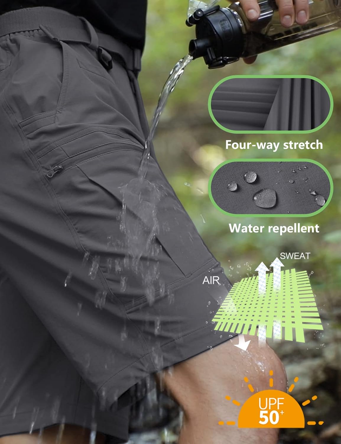 Mens Cargo Hiking Shorts Water Resistant Quick Dry Lightweight Breathable Tactical Shorts with Nylon Belt - Image 3