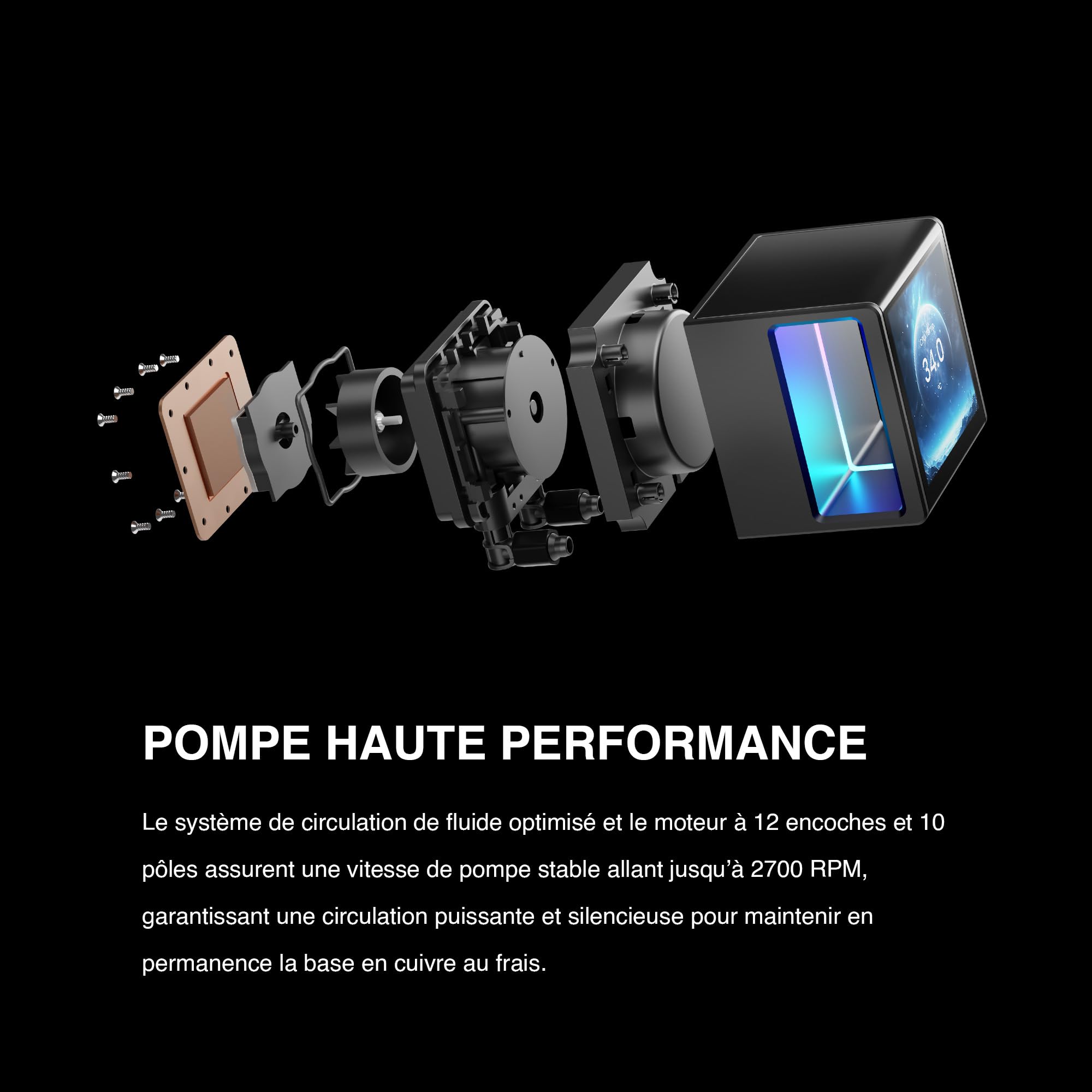 GAMDIAS CHIONE P5 Watercooling AIO 360 mm pour CPU, Écran LCD IPS 3,4” Magnétique et Rotatif, Logiciel Personnalisable, Câblage Caché, Ventilateurs ARGB PWM, MB Sync, Intel LGA 1851, AMD AM5, Noir