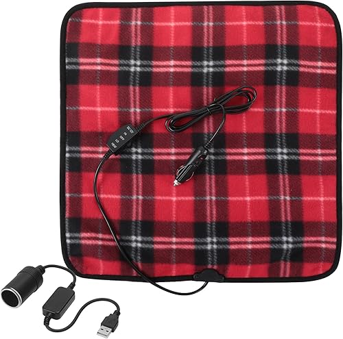 Tuanse Manta eléctrica para automóvil de 12 V, 16 x 16 pulgadas, manta de forro polar con controlador de temperatura, adaptador USB, adaptador de