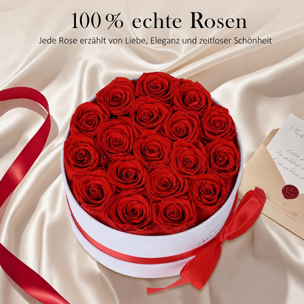 18 konservierte Rosen in Wildleder-Box, Infinity Rosen, Ewige Rote Rosen, Rosenbox, Geschenke für Frauen, Valentinstag, Muttertag, Geburtstag & Jahrestag für Ehefrau, Freundin oder Mama