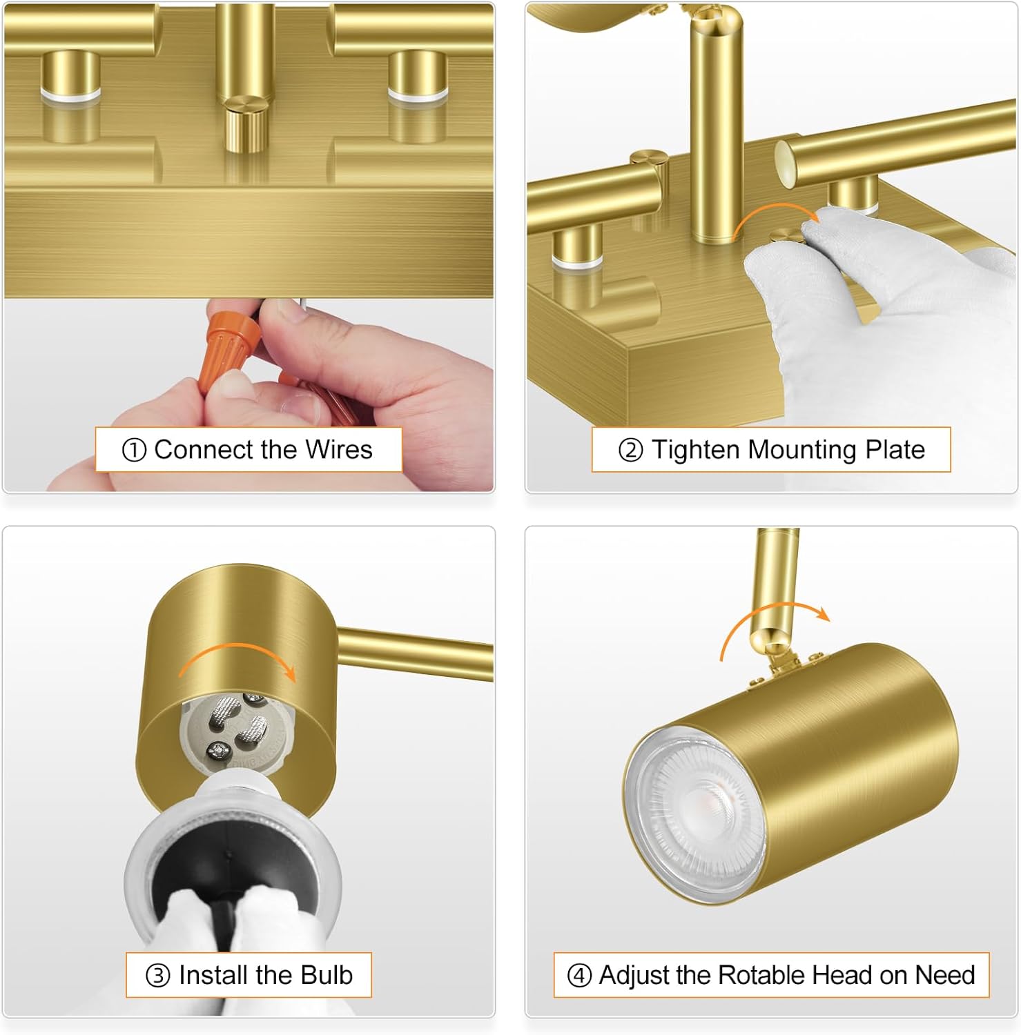 BoostArea 3 Light Track Lighting Fixtures Ceiling, Gold Kitchen Lighting Fixtures Ceiling, LED Track Lighting Kit, Rotatable Light Heads, Modern Track Lights for Kitchen/Living Room/Hallway, No Bulb