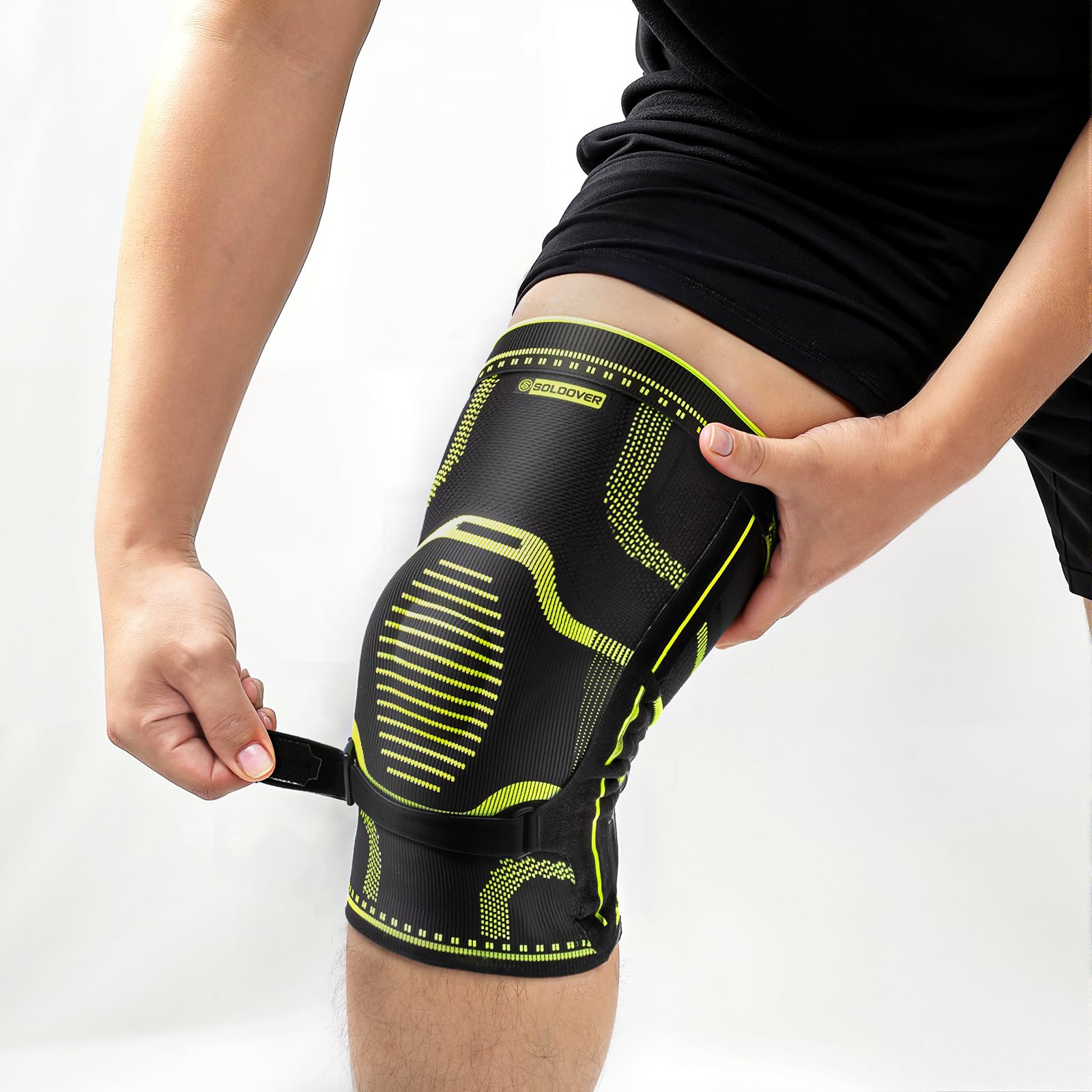 Kniebandage mit Seitenstabilisatoren, verbessertes Patellarband-Design, Knie-Kompressionsbandage mit Gel-Pad, Schmerzlinderung bei Arthritis, Meniskusriss, ACL, PCL, MCL, Läufer (Tiefschwarz