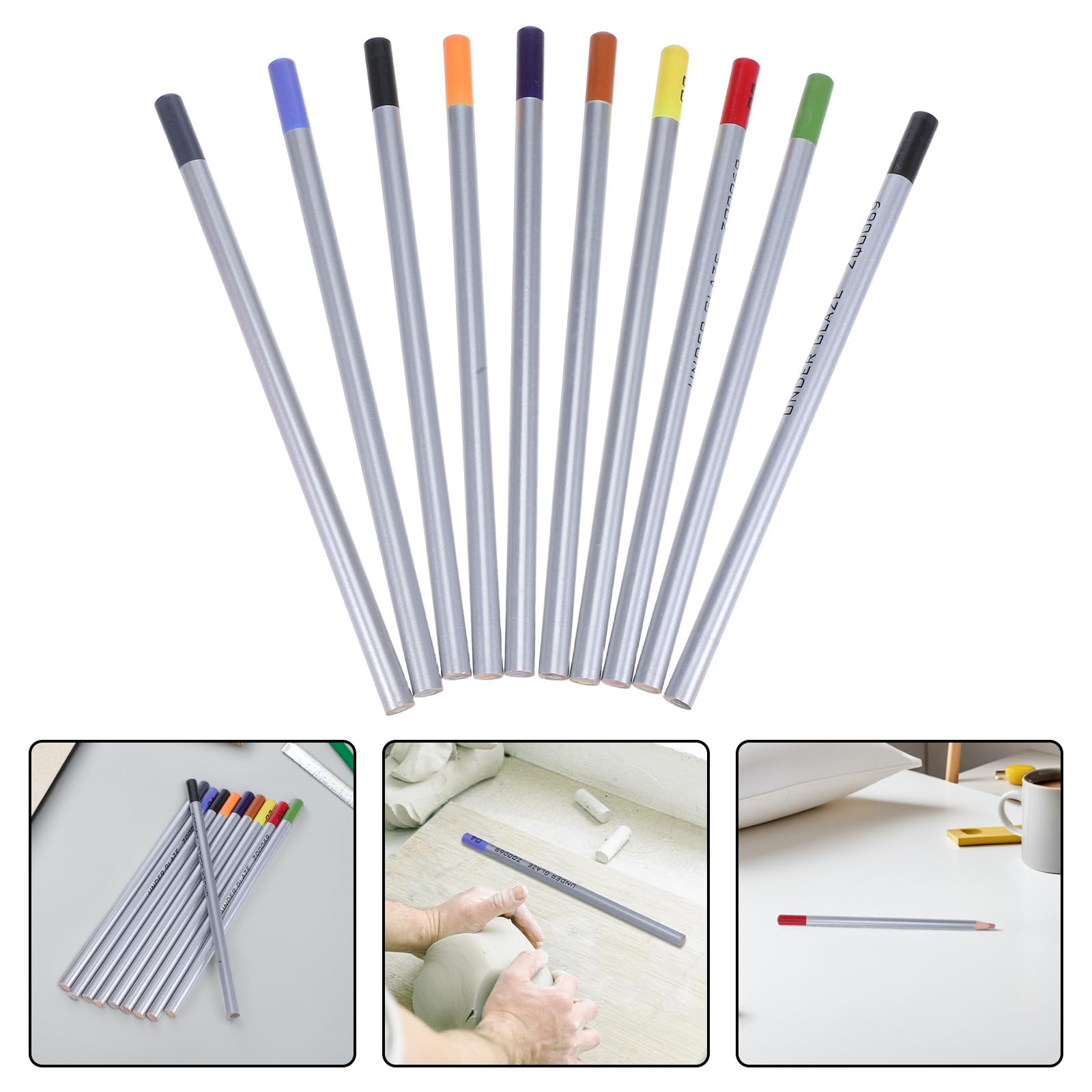 Ensemble 12 Pièces Crayons à sous-glaçure Céramique 10 Couleurs pour Poterie, Outils de Peinture Décorative Précis, Crayons de Dessin pour Émaillage, Kit Complet pour Art