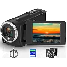 Muitune Camcorder Video Camera QHD 2.7K 56MP 16X Digital Zoom Vlogging Camera with LED Fill Light for YouTube, 2.8 Inch 270 Degree Rotation LCD Screen Camcorder with 32GB SD Card and Two Batteries