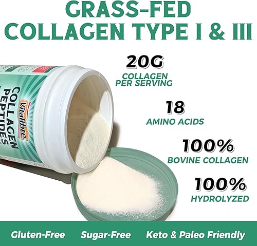 Miniatura 3 de Péptidos de colágeno bovino en polvo para mujeres y hombres, proteína de colágeno hidrolizada alimentada con pasto tipo I y III, piel, cabello,