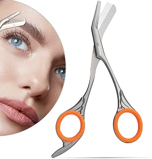 LePinko Eyebrow Trimming Scissors with Comb - Precision Grooming for Men & Women, Ergonomic Bird Wing Design, Gray