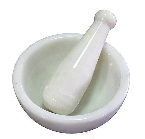 Miniatura 6 de KLEO Juego de mortero y mortero de piedra natural de 6 pulgadas de ancho como molinillo de especias - Okhli y musal (blanco)