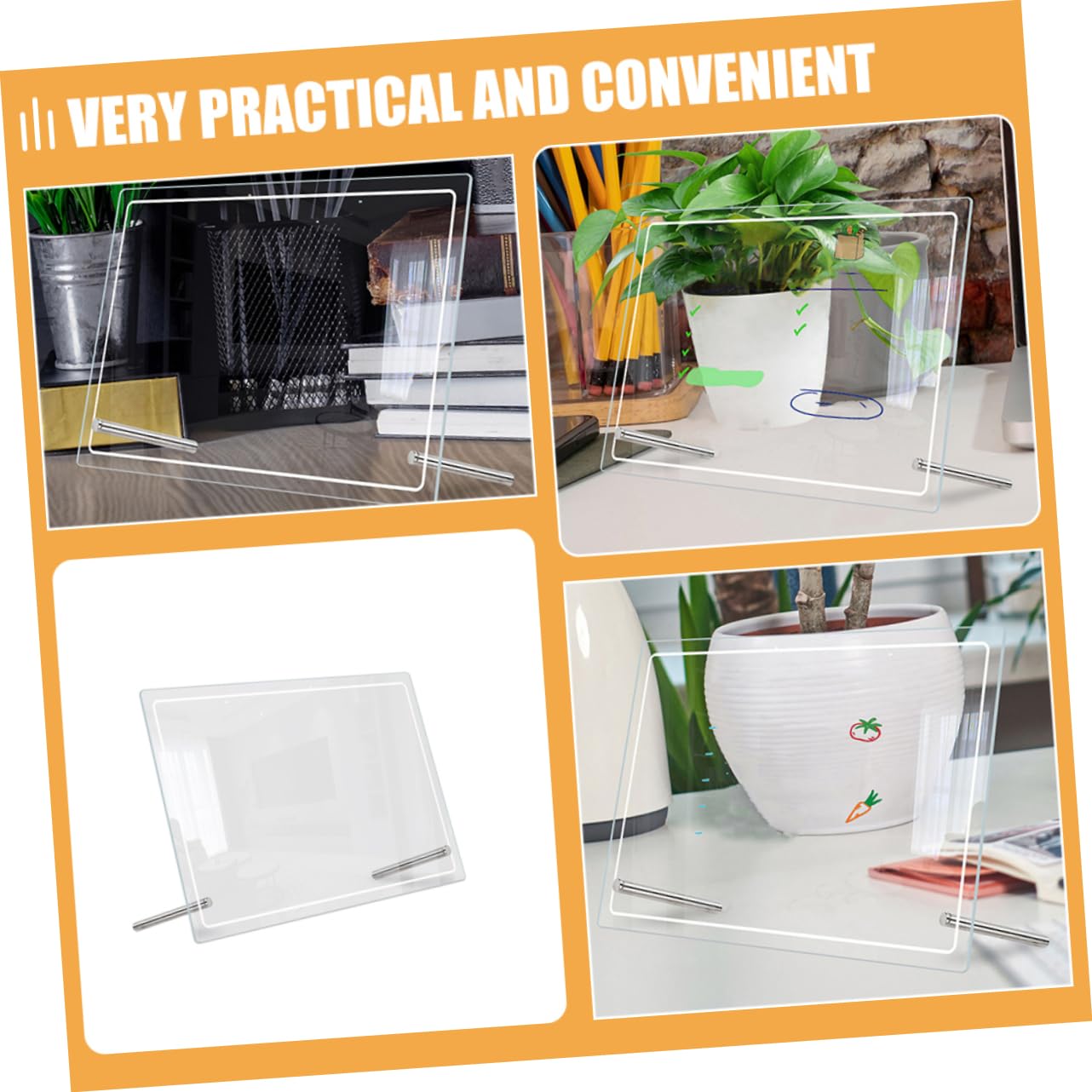 Abwischbare Notiztafel für Schreibtisch aus Acryl, 2 Stück