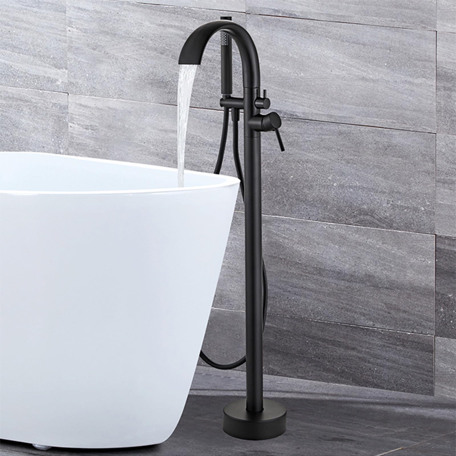 Grifo Bañera Exenta Cascada Latón Caño En Cascada Teleducha Grifo para Bañera Exenta-Negro