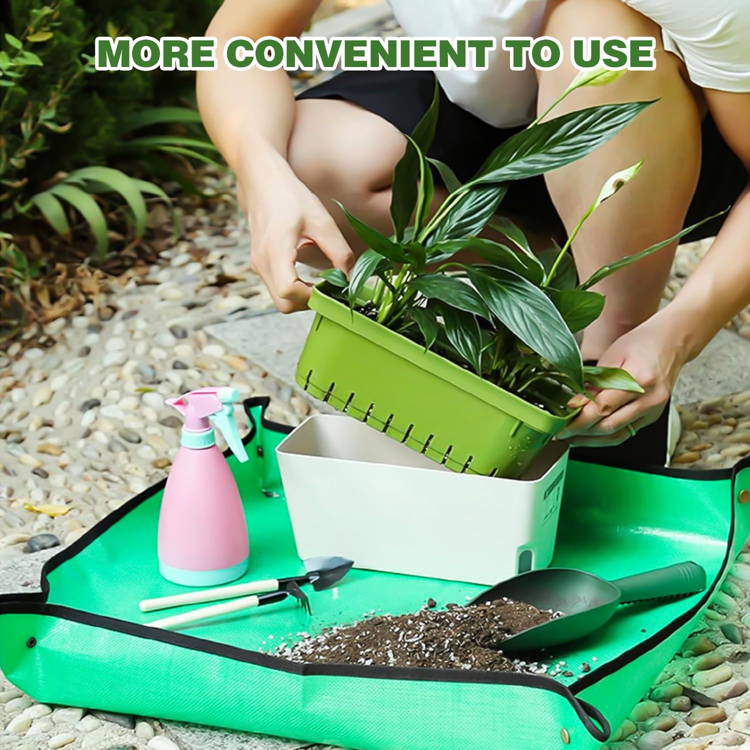 Wasserdichte Umtopfmatte Für Pflanzen – 50x50 Cm, Faltbar, Mit Anti-Verschütten-Kanten, Grün
