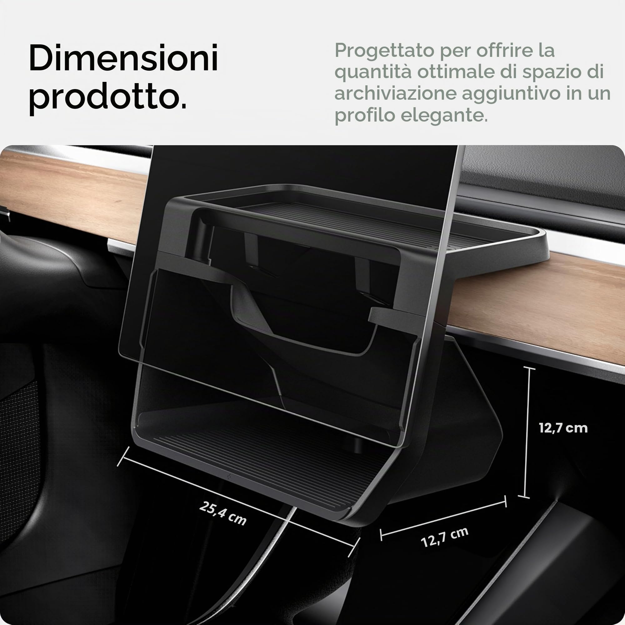 Spigen Tesla Model Y (~2024) Model 3 (2021-2023) Vassoio Organizzatore Portaoggetti per Console Centrale Sotto Schermo, Scomparto Dietro lo Schermo per Accessori Tesla - Carbon Edition