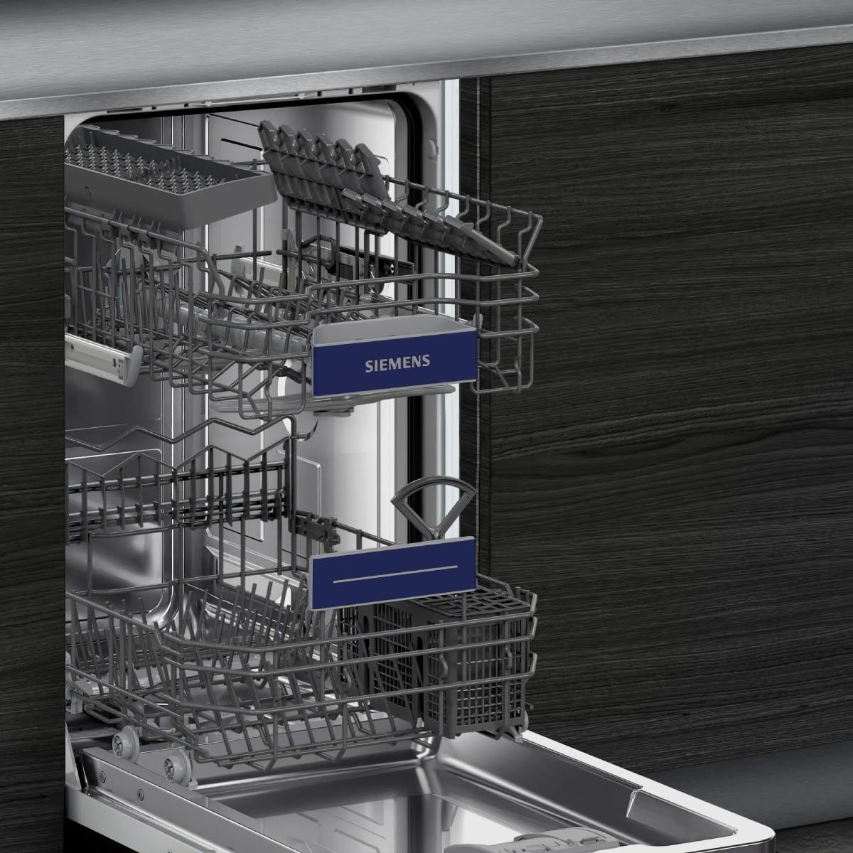 Siemens SR63EX25KE iQ300 w pełni zintegrowana zmywarka, 45 cm, 10 nakryć wymiarowych, 6 programów, varioSpeed Plus i autoOpen dry, aquaStop, Home Connect