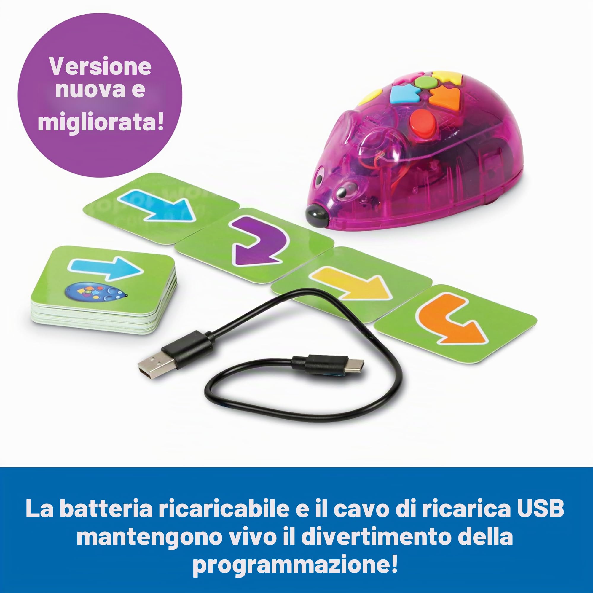 Learning Resources Set di attività Ricaricabile Code & Go Topo Robot, Giocattoli per Bambini e Bambine di 4 Anni, Robot Programmabile Interattivo Senza Schermo