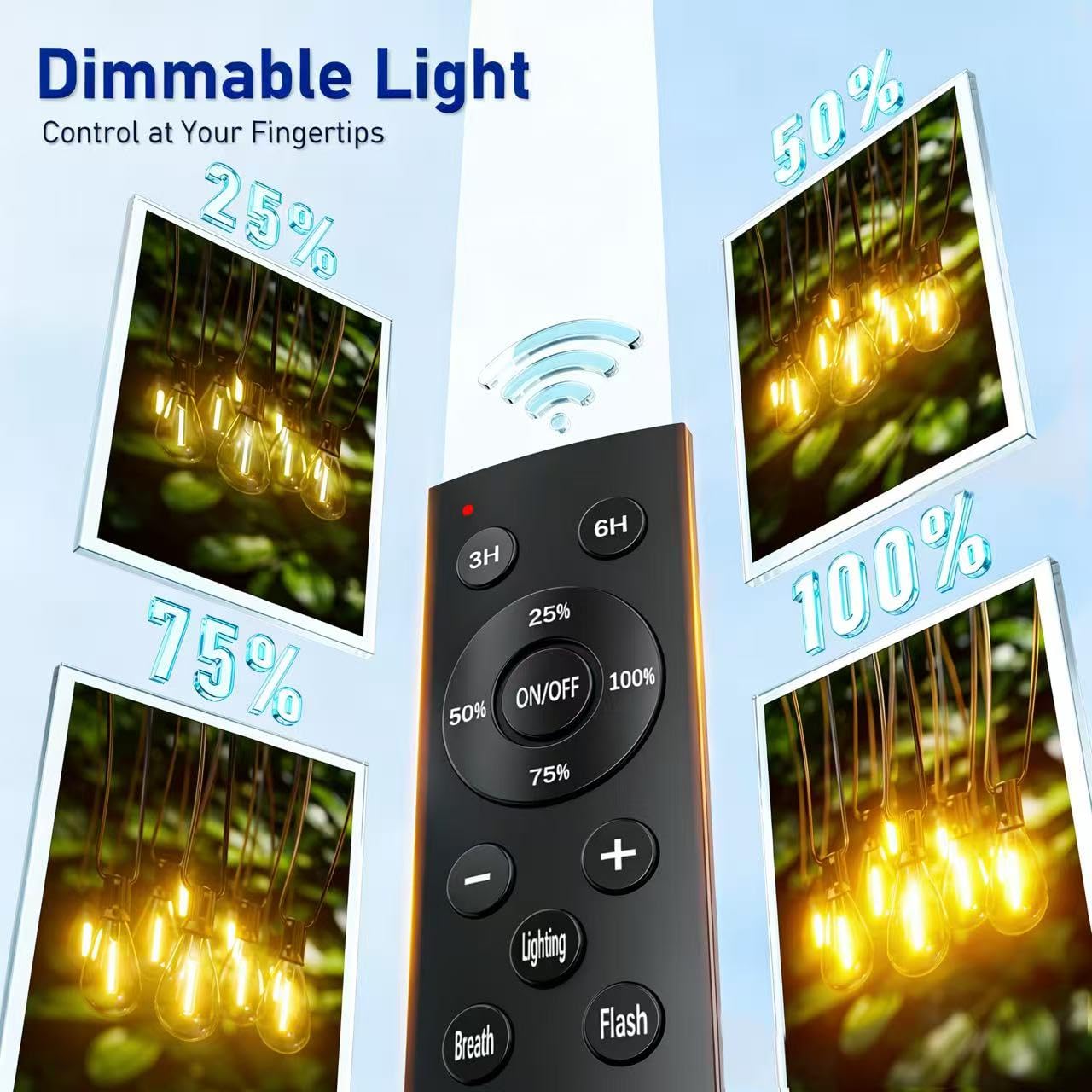 Sikitul 50FT Outdoor String Lights with Remote & Dimmable, 18+1 Shatterproof Waterproof Bulbs, Dimmable Outside Hanging Patio Lights for Backyard, Porch, Deck, Garden 2200K Warm Yellow — view 9
