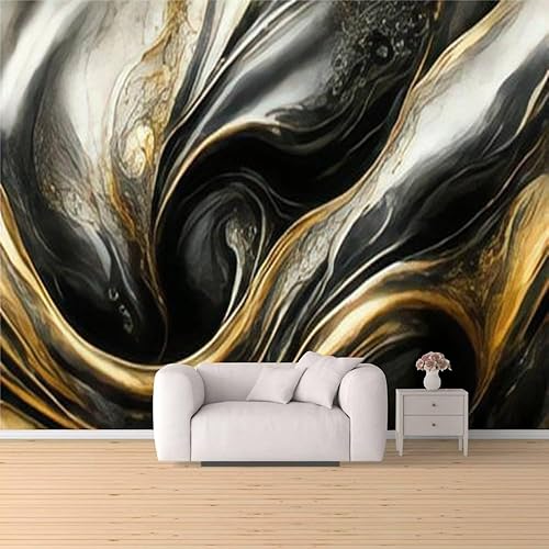 Papel tapiz de mármol abstracto de lujo moderno, pintura 3D, color dorado y negro, papel tapiz autoadhesivo extraíble para pared grande, rollo