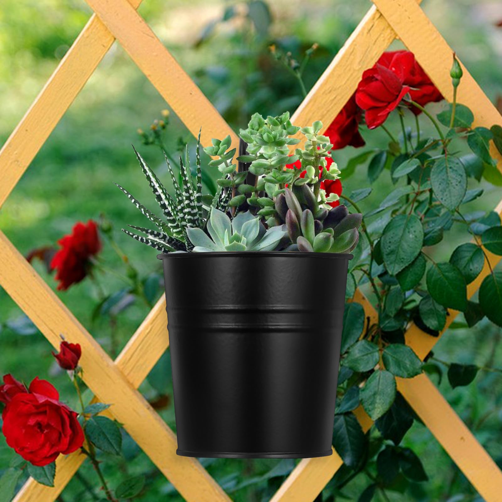 DOITOOL Vasi Sospesi Facili da Appendere 6 Pezzi in Ferro Nero Foro di Drenaggio Decorativi ed Eleganti Secchielli per Fiori per Piante da Balcone e Recinzione