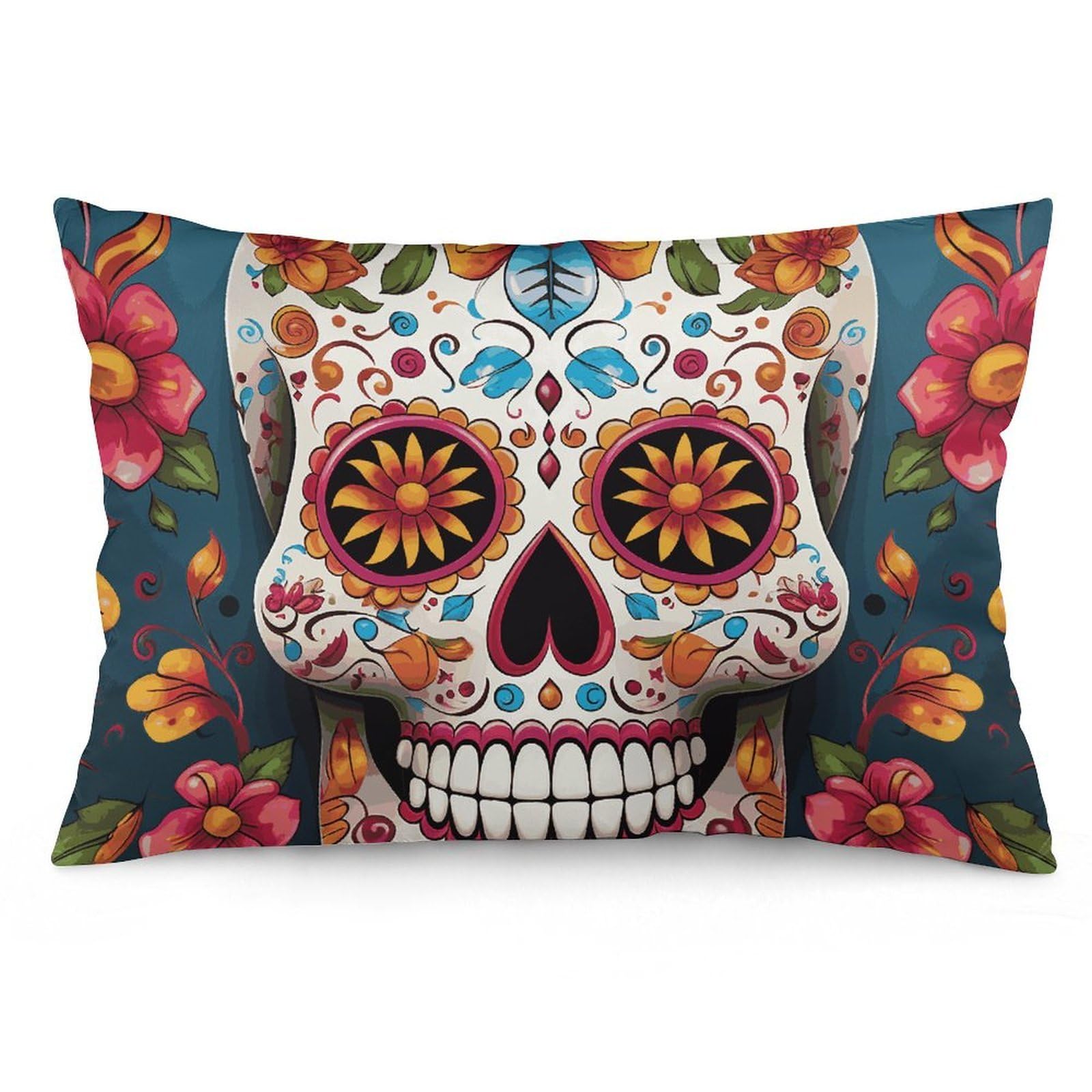 2 Pack Pillow Cases for Hair and Skin, Soft Breathable Pillow Case Covers with Hidden Zipper, Colorful Sugar Skull Pillowcase 16 "x24 Pillow Covers for Sleeping Gift