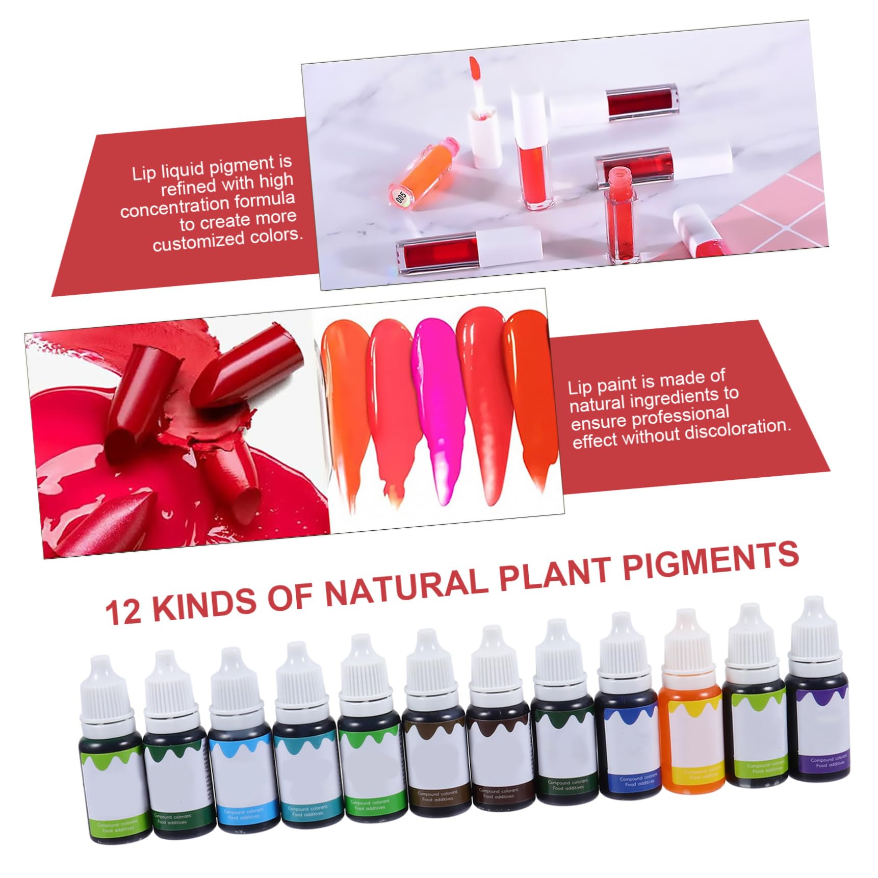 Anneome 12 Stück Teiliges Set Pflanzlicher Lippenfarbstoffe Flüssiges Kosmetikpigment für DIY Lipgloss und Lippenbalsam Intensive Kühle Farbtöne Einfach Mischbar für Individuelle