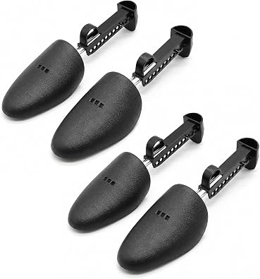 2 Pairs Plastic Adjustable Length Men Shoe Tree Shoe Stretcher Boot Holder Organizers Boot Holder Support Practical Portable Travel Shoe Sports Shoes Shaper with Tension Spring Coil Black