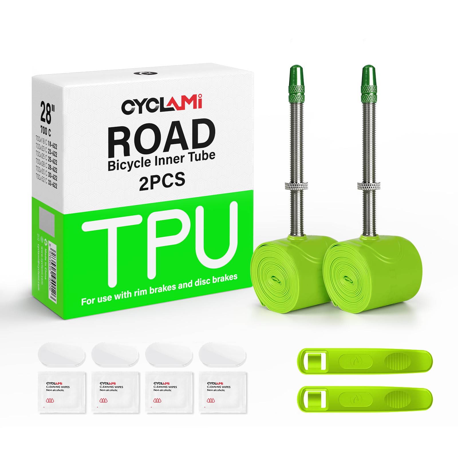 Camera d'aria in TPU da 1/2 pezzi per bici da strada, adatta per 700 x 23/25/28/30/32c, 38g Camera d'aria in TPU da 28 pollici,valvola in metallo: 45/60/80 mm - 1