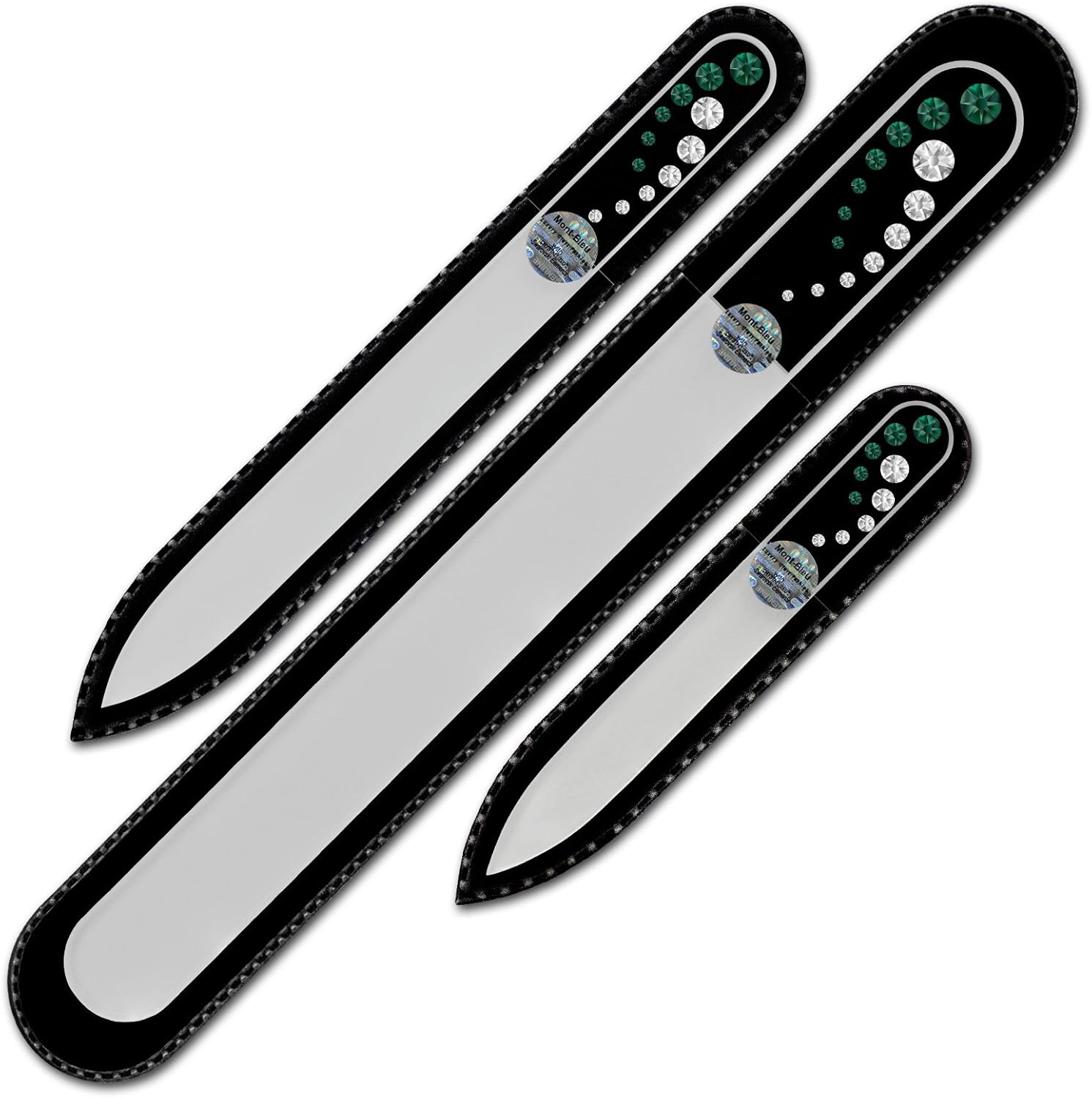 Mont Bleu Set of 3 Crystal Nail Files Hand Decorated with Crystals from Swarovski® | Hand Made, Czech Tempered Glass, Lifetime Guaranty