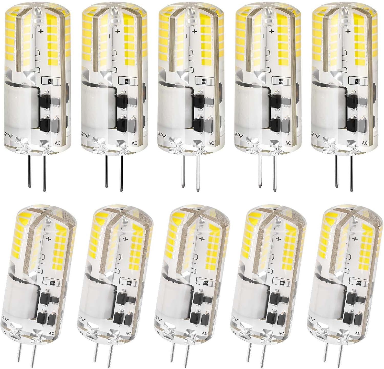 DiCUNO G4 3W Bi-pin LED Bulb, 30W T3 Halogen Bulb Equivalent, AC/DC 12V, Daylight White 6000K, 250lm, Non-dimmable, G4 LED 12V for Landscape Lighting, Under Cabinet Light, 10-Pack
