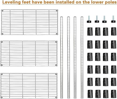 Miniatura 7 de EFINE - Estantería de 3 estantes con forros de 3 estantes, estantes de almacenamiento ajustables, organizador resistente de alambre para despensa,