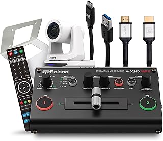 Roland PTZ Single Camera Bundle with V-02HD MK II Streaming Video Mixer and AViPAS AV-2020 20x PTZ Camera, White