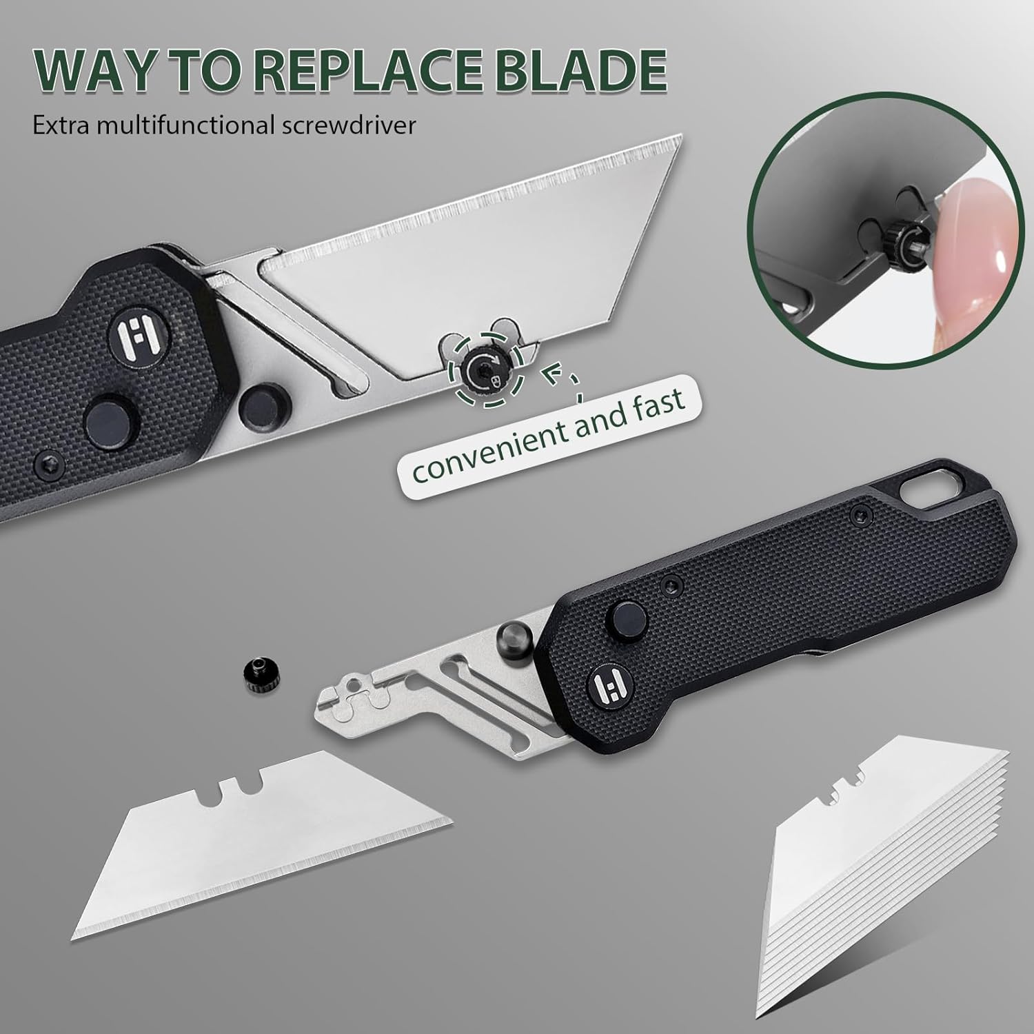 Vectron Folding Utility Knife, 2.36" SK2 Blade(Included extra 10pcs) Pocket Knife with Pocket Clip for Men Women EDC Box Cutters and Razor Knife for Home Office Warehouse Black