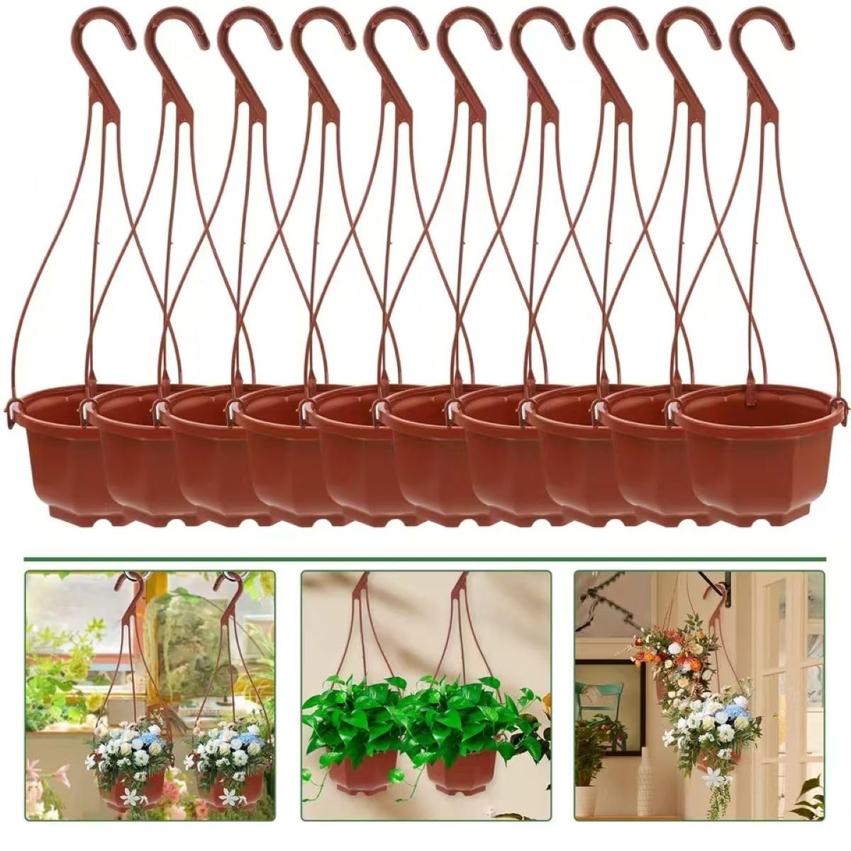 KYUQY Plastic Hanging Plant Pots,10cm Plastic Plant Pots - Reusable Flower Pots for Outdoor Indoor Garden Decor, 10 Pack