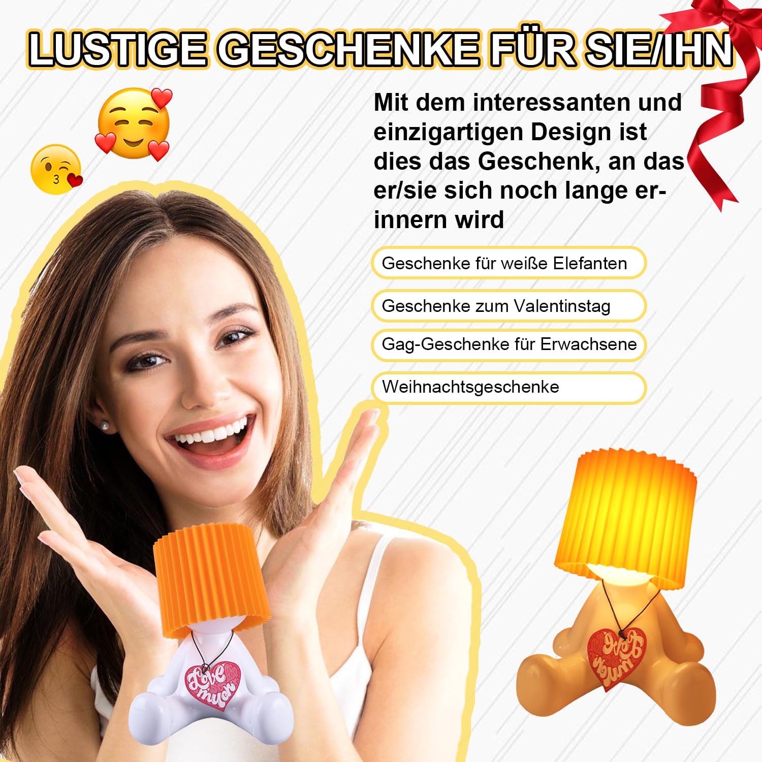 Umikk Lustiges LED Tischleuchte, Lampen Larry, USB-Ladefunktion (Orange) | Kreative A Little Shy Man Nachttischlampe, Lampe Mann für Schlafzimmer, Schreibtisch, Wohnzimmer Deko & Lustige Geschenke