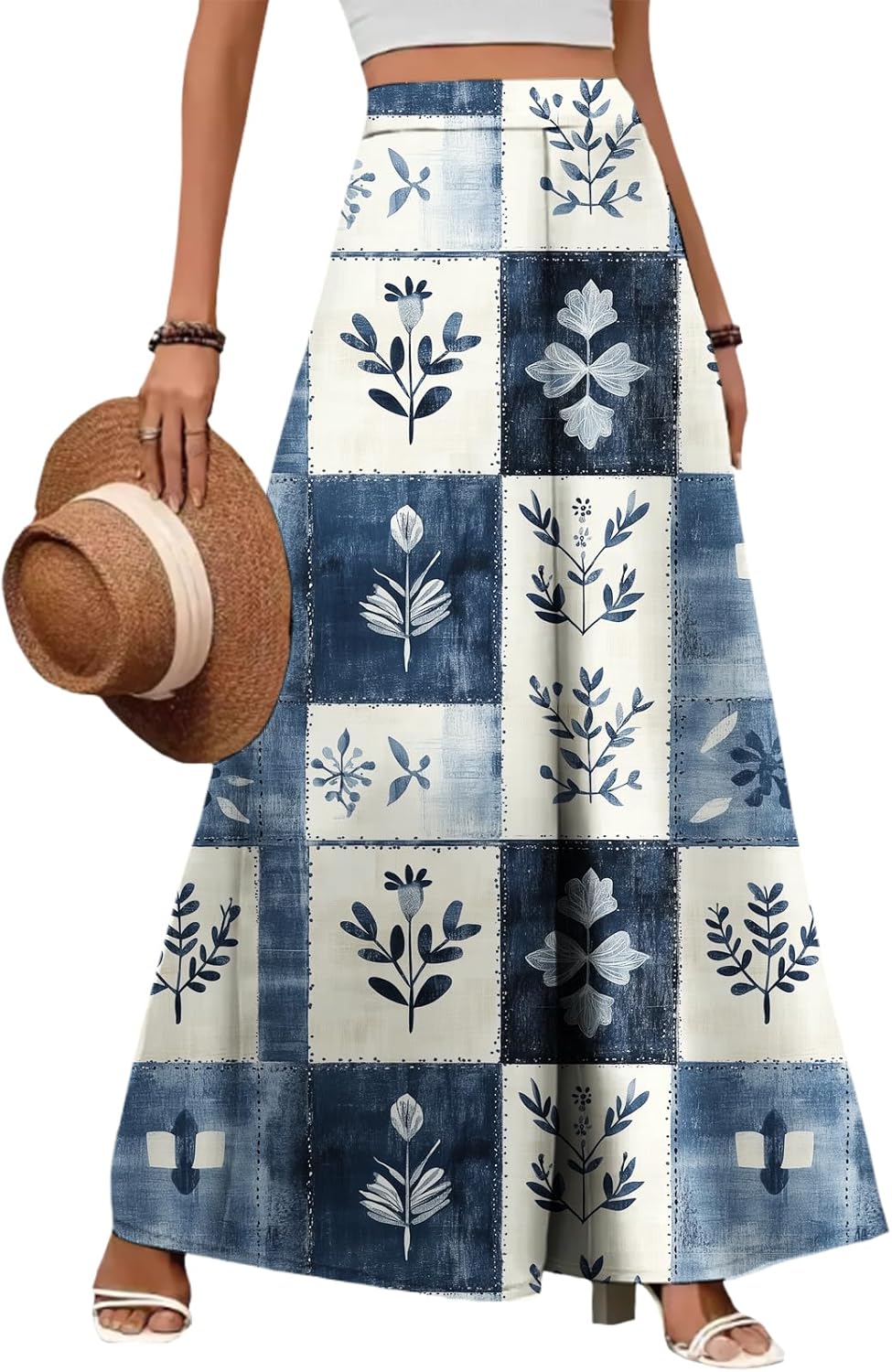 Womens Floral Printed Pants 2025 Summer High Waist Loose Fit Wide Leg Trousers Outdoors Classic Work Trendy Pant